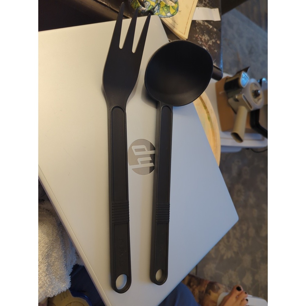 2 T-Fal Cooking Utensils Ladle & Fork Black Nylon